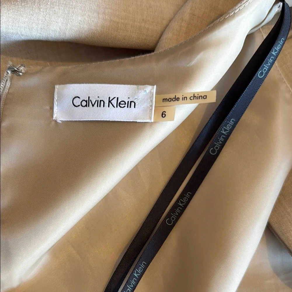 Calvin Klein Tan Sheath Dress Square Neck Sleeveless Size 6 - Picture 7 of 11